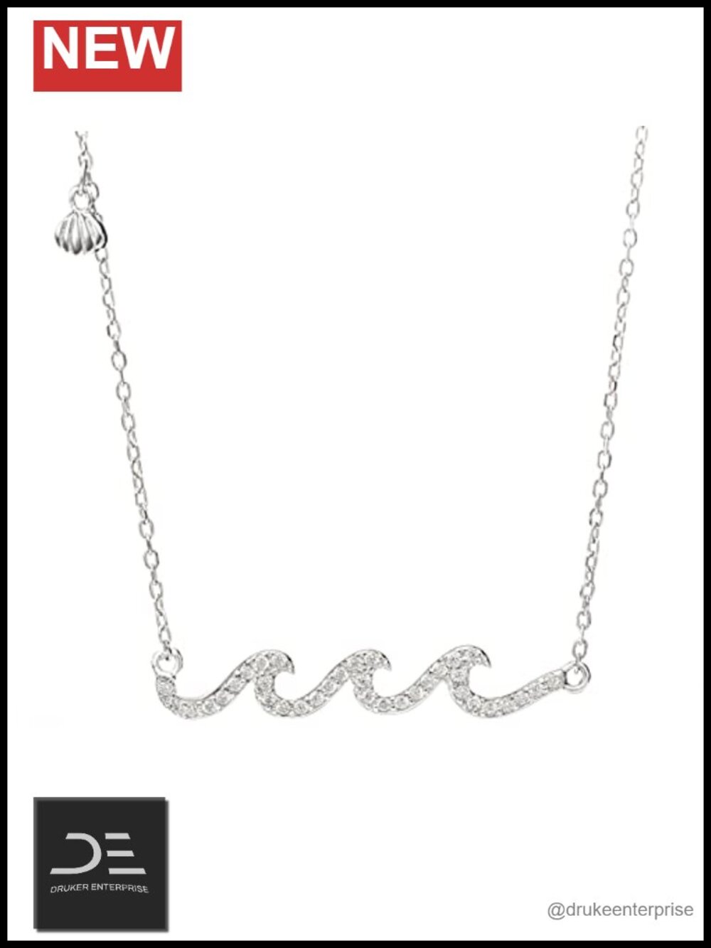 925 Sterling Silver 14K Gold Plated CZ Ocean Wave Pendant Necklace